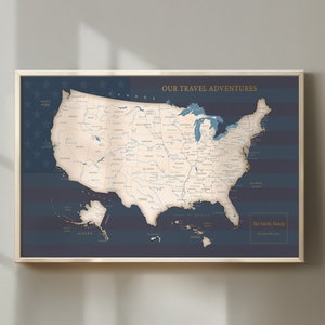USA Push Pin Map – Custom Travel Map with American Flag Background