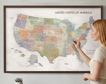 Watercolor USA Push Pin Map – Colorful United States Travel Map