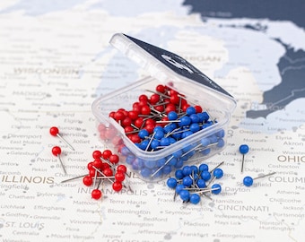 Chinches de ruta para mapas • Kit dúo rojo & azul • Packs 20–200