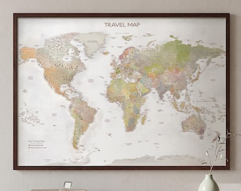 Watercolor Push Pin World Map – Personalized Travel Map with Pins