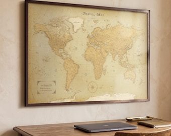 Retro World Push Pin Map – Travel Map to Mark Your Adventures