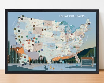 Mapa de Parques Nacionales con Chinchetas: Regalo para Viajeros en EE. UU.
