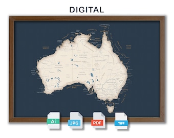 Mapa digital Australia, Formato imprimible AI, jpg, pdf, tiff