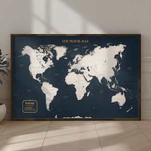 Push Pin world Map Canvas Framed Map Wall Art