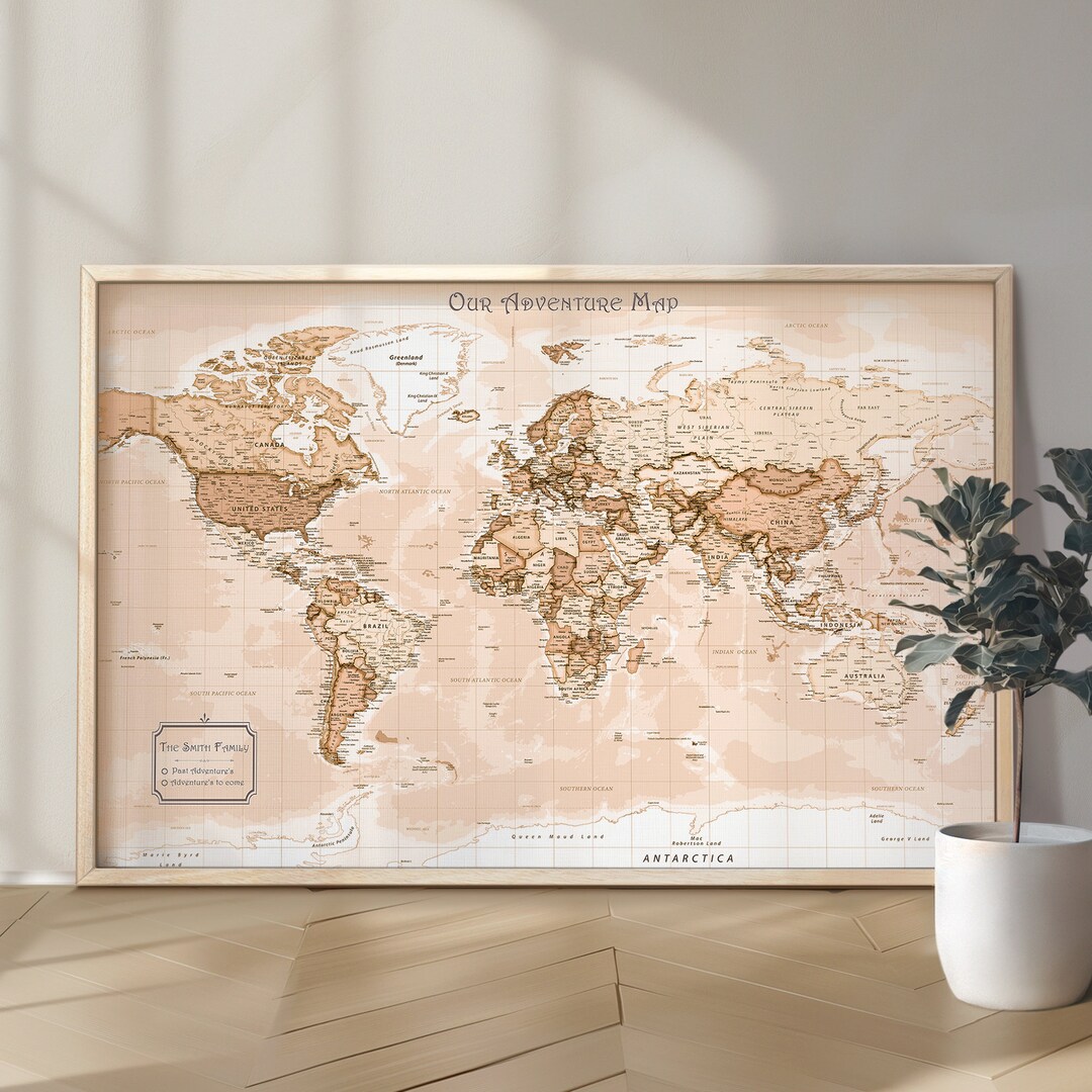Personalized Push Pin World Map, Framed Canvas Travel Map Art for Home ...