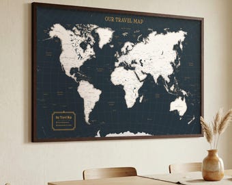 Blue Framed World Map Canvas – Large Push Pin Wall Decor