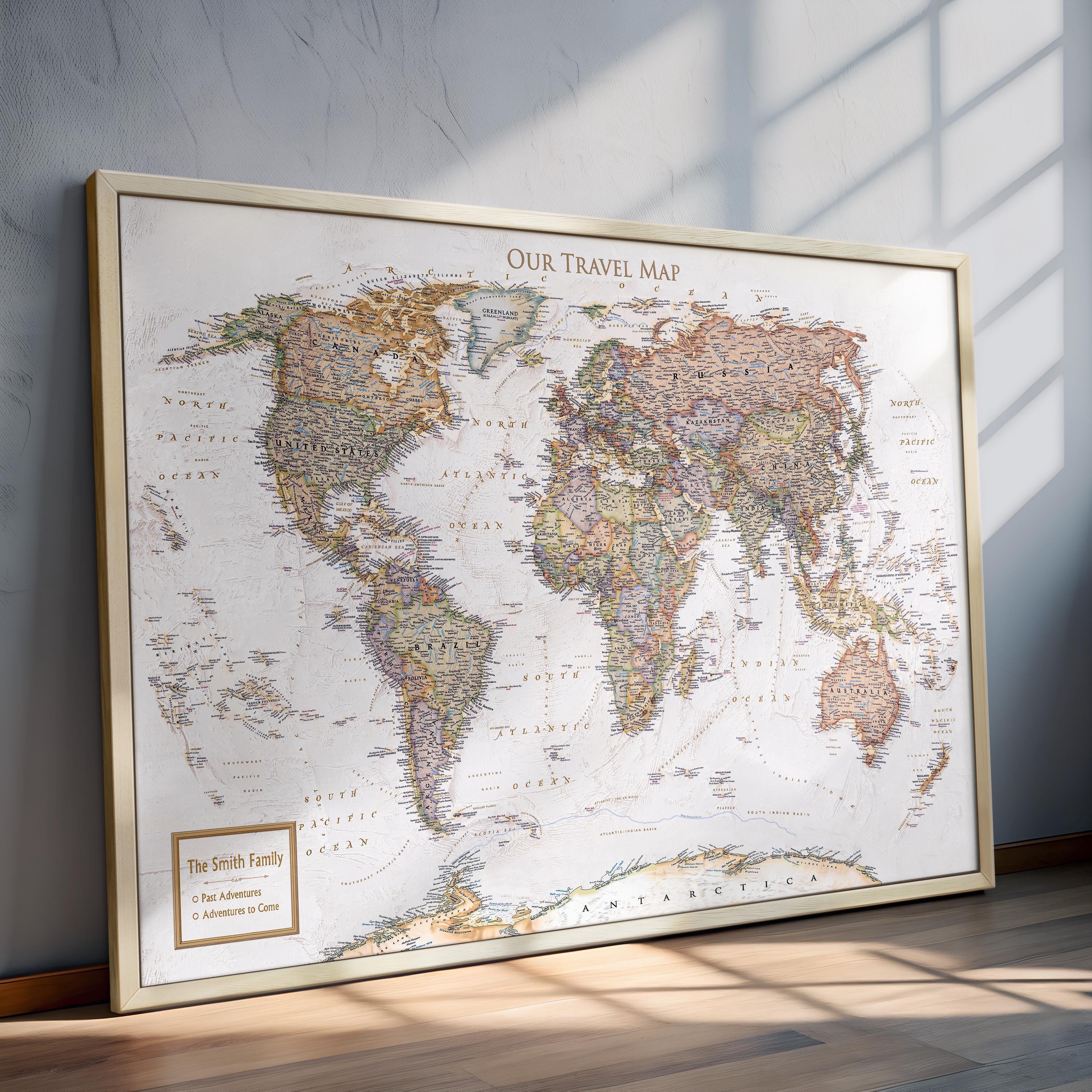 Push Pin World Map Canvas – Personalized Travel Map With Pins - Etsy