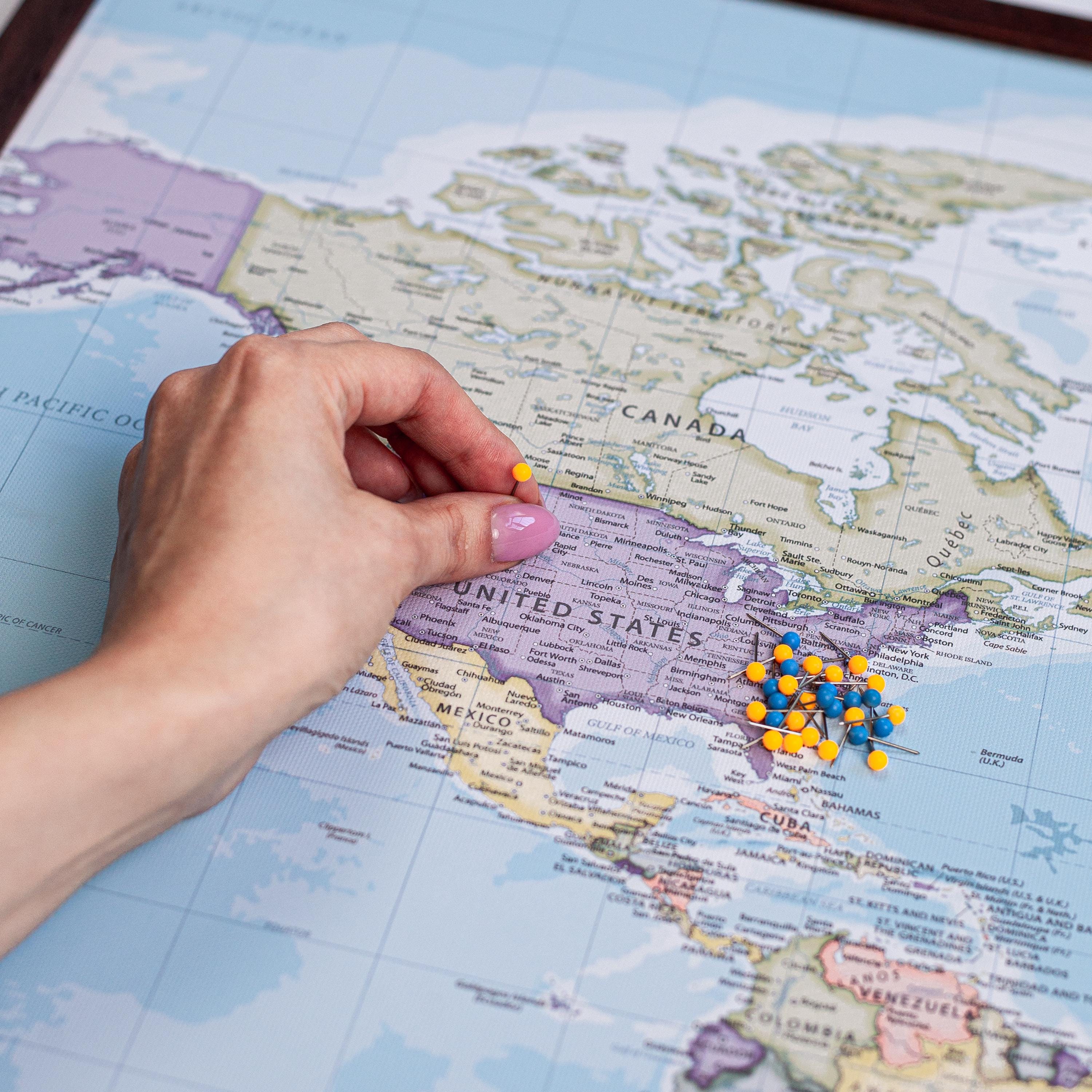 Push Pin World Map Canvas - Modern Travel Map Wall Art - Etsy UK
