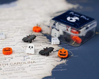 Halloween 3D Push Pin Set – Pumpkin, Ghost, Bat Icons for Maps (10×10mm)