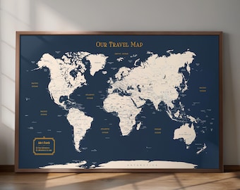 Personalisierte Weltkarte mit Pins • Reise-Tracker auf Leinwand • Geschenk für Paare
