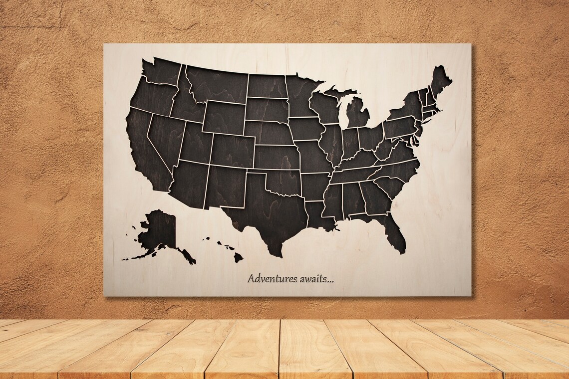 Custom Wooden Map Home Design Map Push Pin Wooden Map Etsy