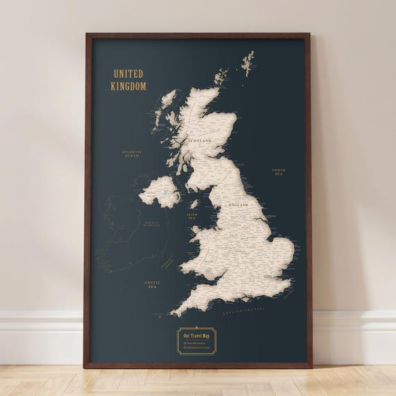 Framed United Kingdom Push Pin Map – British Isles Wall Art - Etsy