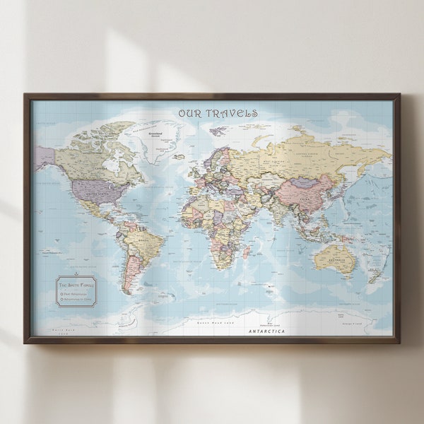 Personalized Travel Map, Push Pin World Map, Framed Large World Map, Custom Map for Gift