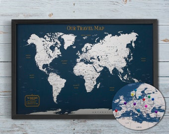 World Map Push Pin, World Pin Map, Custom Map Wall Art