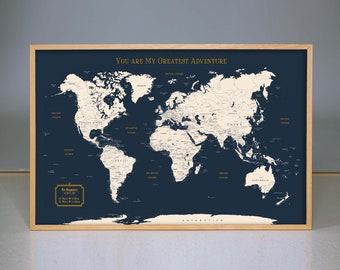 World Map, Push Pin World Map Framed