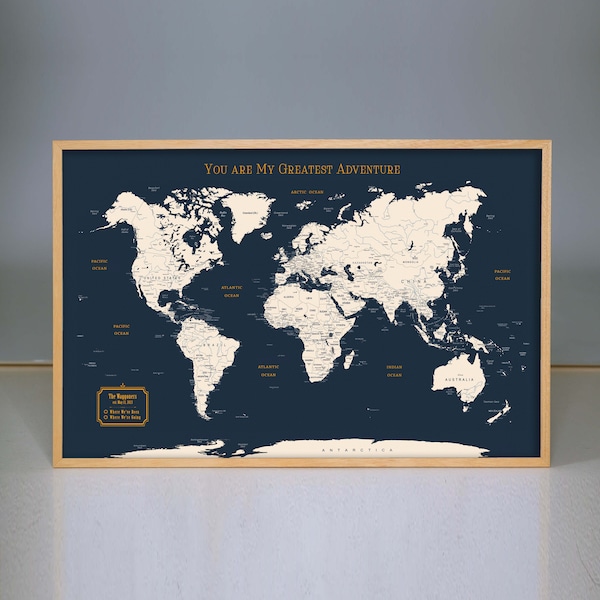 World Map, Push Pin World Map Framed