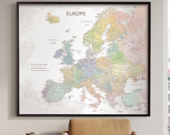 Watercolor Europe Travel Map with Pins – Personalized Adventure Tracker