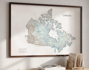 Neutral Canada Push Pin Map – Detailed Personalized Travel Map