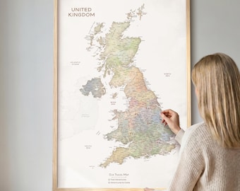 Watercolor UK Push Pin Map – Personalized United Kingdom Travel Map