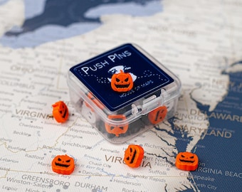 Halloween Pumpkin Push Pins – 3D Map Pins, Bulletin Board Tacks & Fall Travel Markers