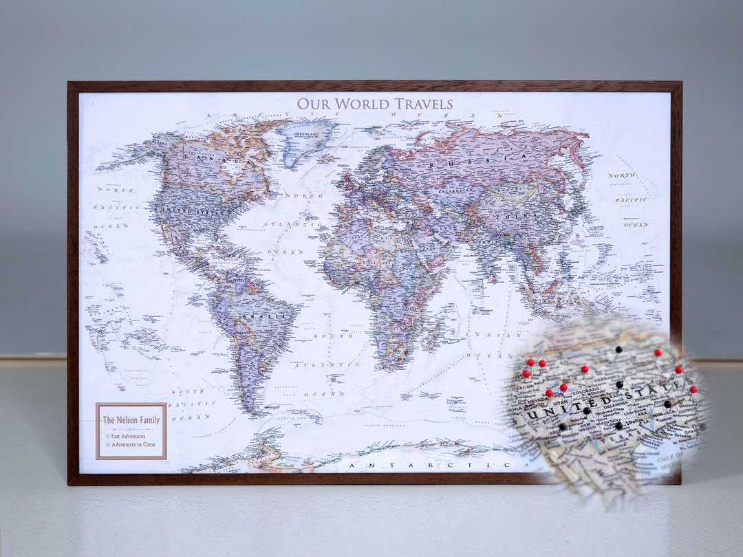 Push Pin World Map Personalized Custom World Wall Map of the - Etsy