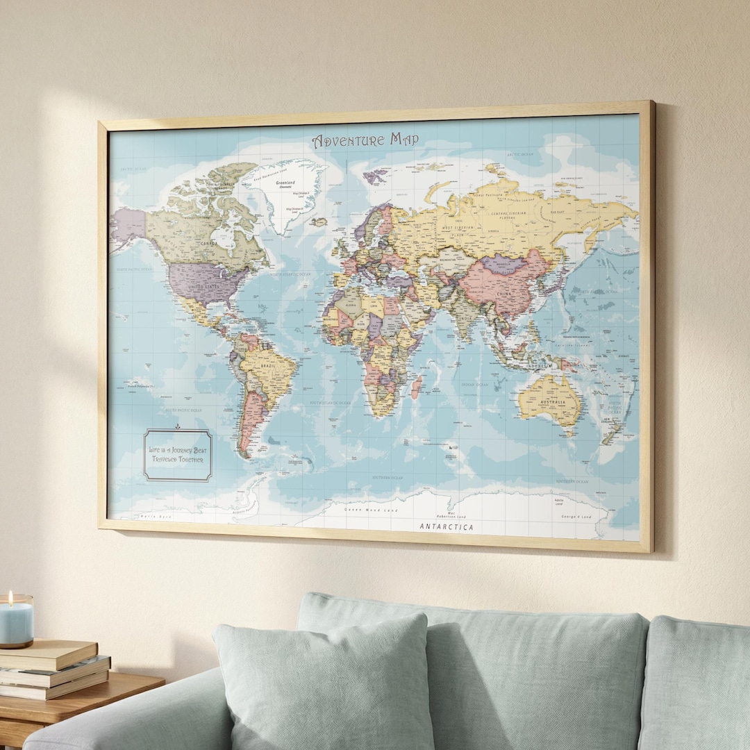 Push Pin World Map Canvas – Personalized Blue Travel Map - Etsy UK