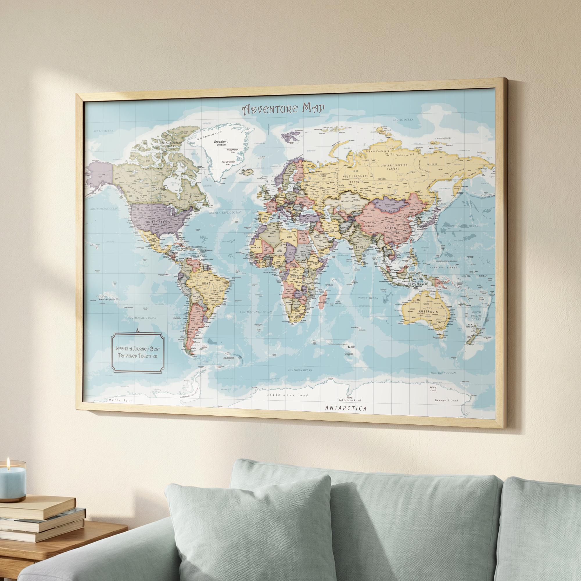 Poster da parete con mappa del mondo su tela da parete vintage con decorazione nautica per ufficio 1 pannello grande e moderna arte da parete su tela per soggiorno decorazione della casa