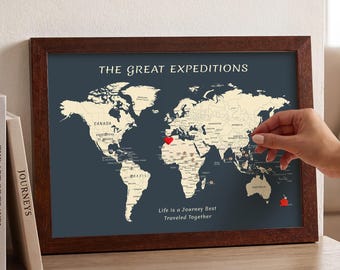 Personalized Travel Map – Small Framed World Map with Pins (Size S)