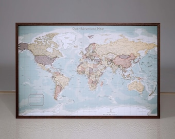 Custom World Map, Push Pin Map, Personalized Travel Map