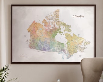 Watercolor Canada Push Pin Map – Colorful Personalized Travel Map