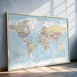 Punaise wereldkaart - ingelijste canvas muurkunst