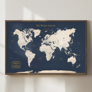 Weltkarte mit Pins - Weltkarte als Leinwanddruck mit Rahmen oder Poster