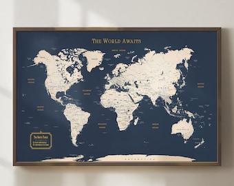 World Push Pin Map, Personalized Travel map with pins