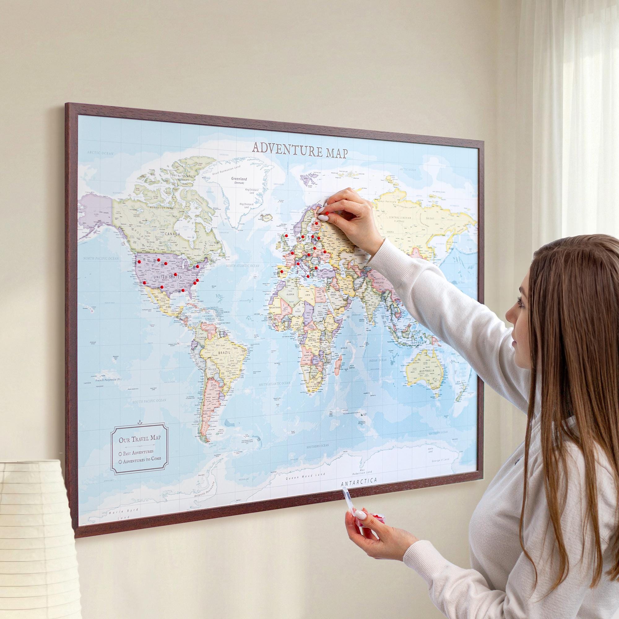 Push Pin World Map Canvas – Personalized Blue Travel Map - Etsy UK