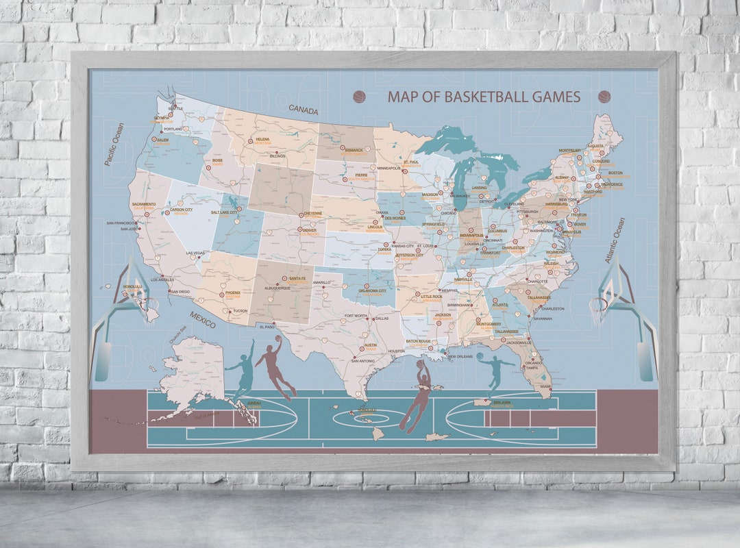 Gift for a Basketball Player, Basketball Personalized Maps - Etsy