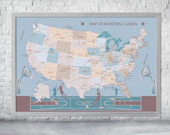 Gift for a Basketball Player, Basketball Personalized Maps
