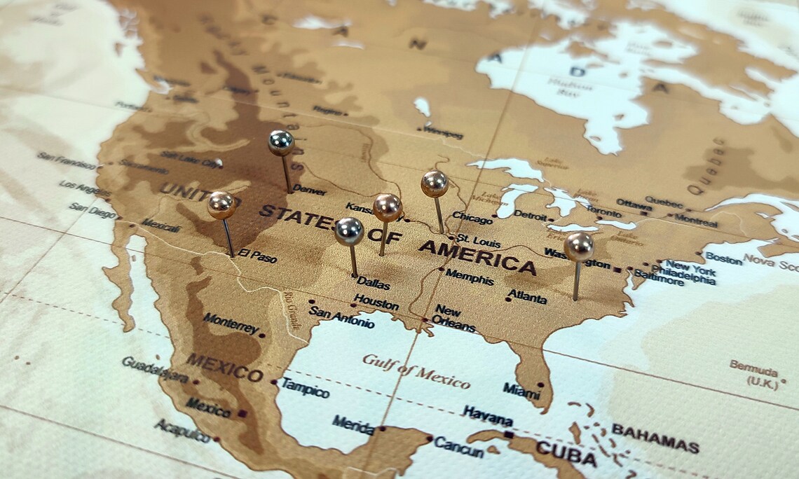 Travel Pin Maps Large Push Pin Maps Frameless Push Pin Map  Etsy