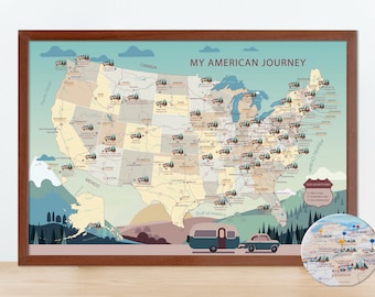Mapa de campings de EE. UU. con alfileres: Regalo ideal para viajes en autocaravana