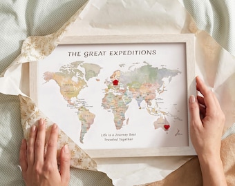 Custom World Map Gift – Personalized Travel Story, Framed Canvas (Size S)