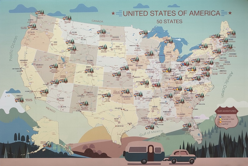 Camping Map Gift Decor Travel US Push Pin Map USA Map Etsy Il 794xN.3208610376 Gdal 