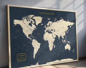 Push Pin World Map: Personalized Framed Travel Tracker