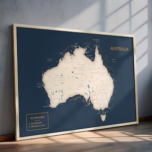 Gepersonaliseerde kaart van Australië – Punaise reiskaart muurkunst