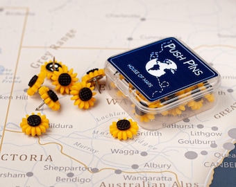 Chinchetas con forma de girasol para mapas – Chinchetas decorativas para mapas de viaje