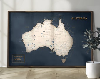 Map of Australia, Push Pin Travel Map Wall Art, Large Custom Australia Map