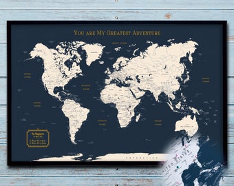 World Push Pin Map, Personalized Travel map with pins