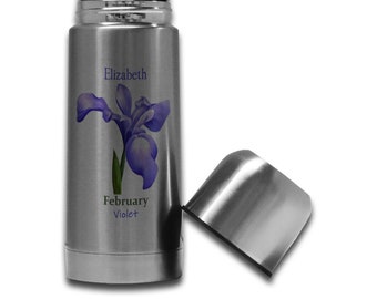 350ml Personalised Flower of The Month Novelty Gift Thermos Bottle Flask