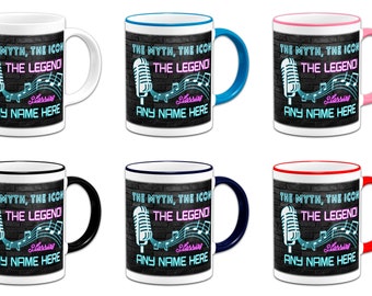 Personalised The Myth, The Icon The Legend! Cool Neon Novelty Gift Mug (Handle Colour Variation)