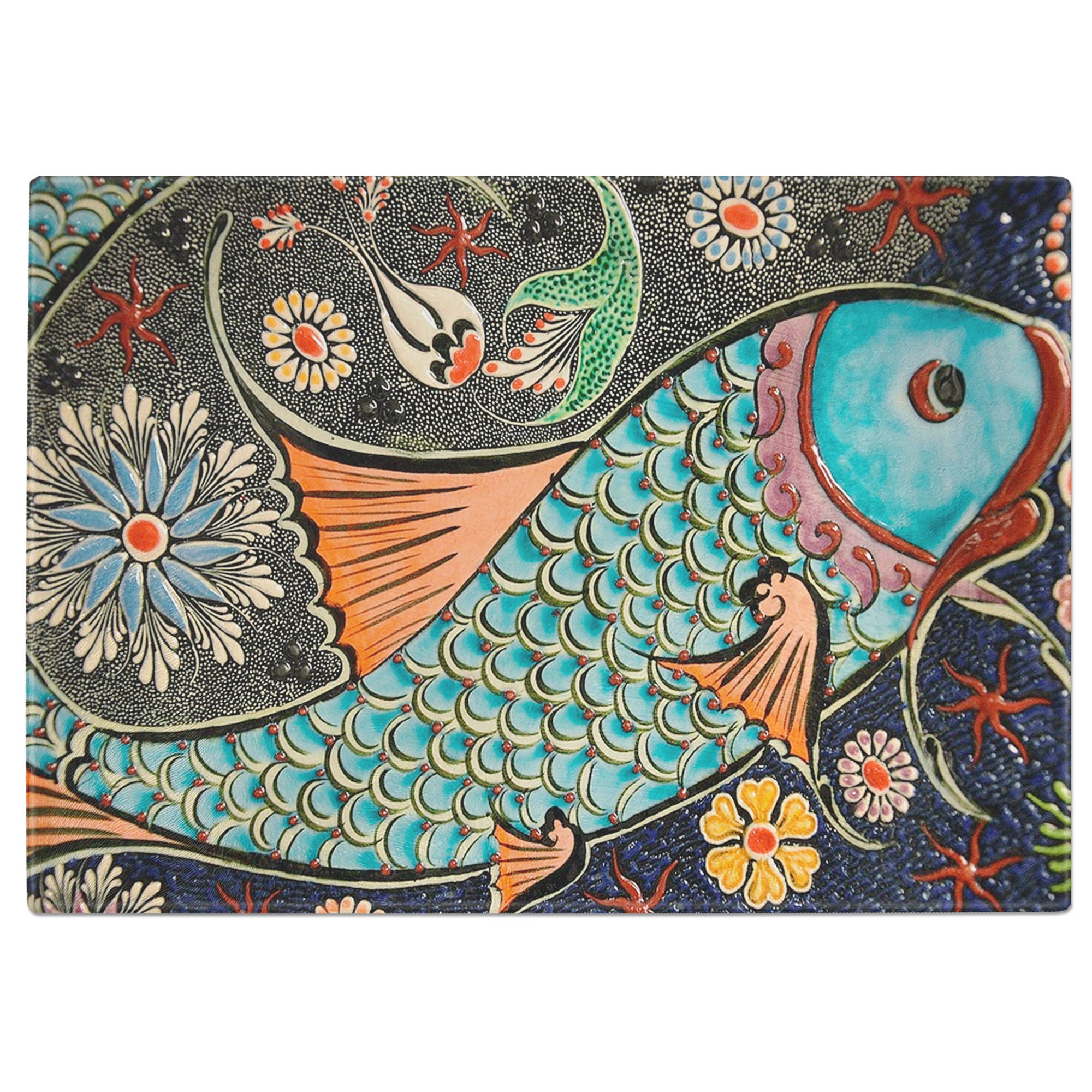 planche à découper en verre trempé mosaïque céramique poisson art nouveauté - variations