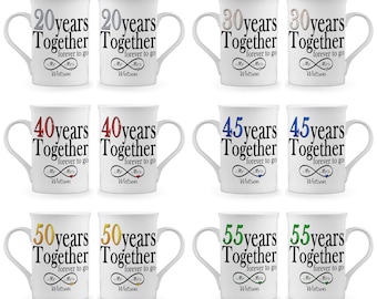 Personalised Pair of Mr & Mrs Years Forever To Go (1st-70th) Traditional Novelty Gift Fine Bone China Mugs