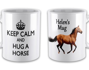 Mug cadeau personnalisé Gardez votre calme et câlins un cheval